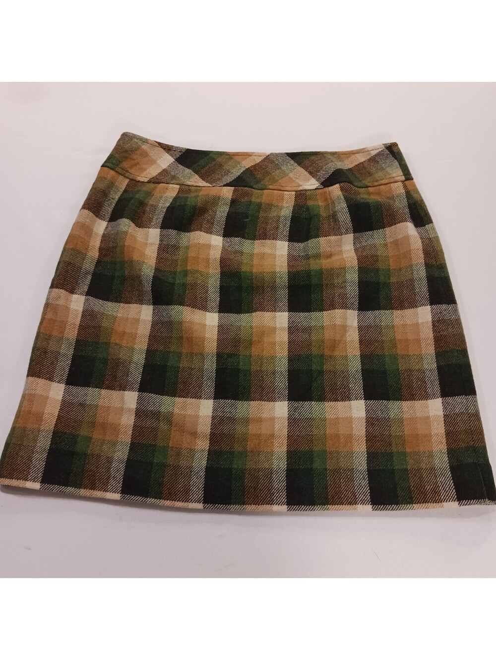 Plaid A-Line Mini Skirt in Green and Tan